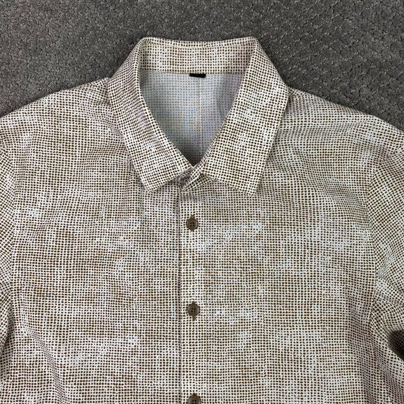 Lululemon Button Down Shirt Mens Small Medium Slim Brown White Down To The Wire - Picture 2 of 12